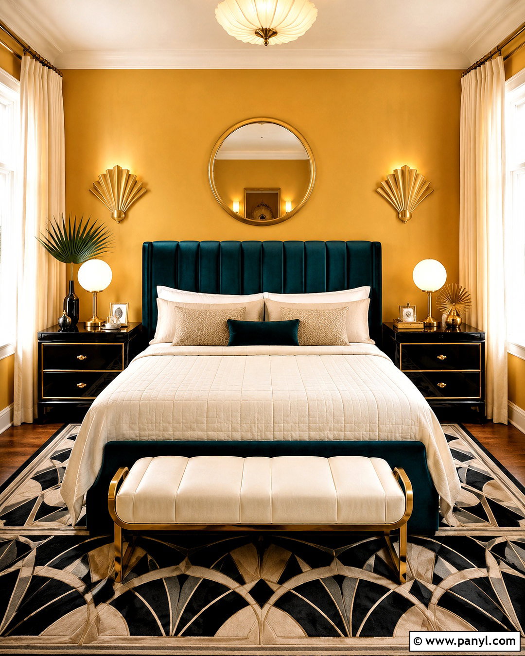 Honey Yellow Wall Art Deco Bedroom - 20 Yellow Wall Vintage Style Ideas