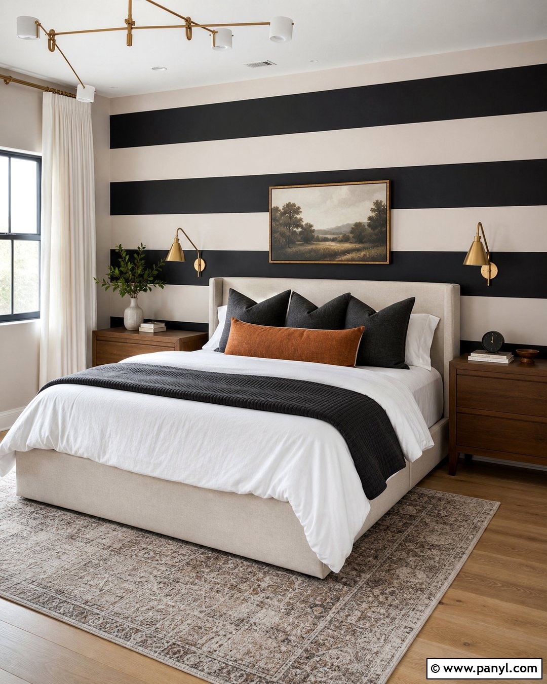 Horizontal Black Striped Bedroom - 25 Black Striped Wall Ideas