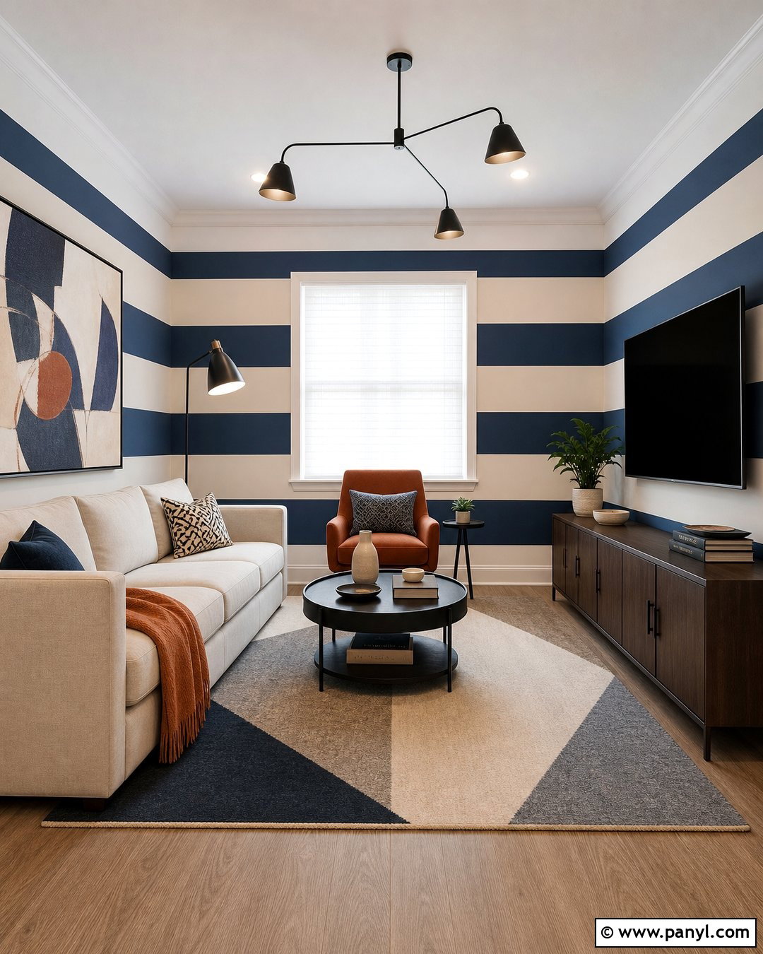 Horizontal Blue Striped Accent Wall - 35 Blue Striped Walls