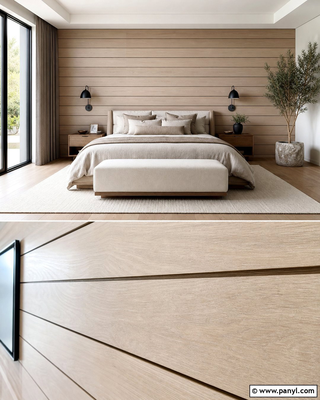 Horizontal Oak Slat Wall Bedroom - 20 Neutral Color Slat Wall Ideas