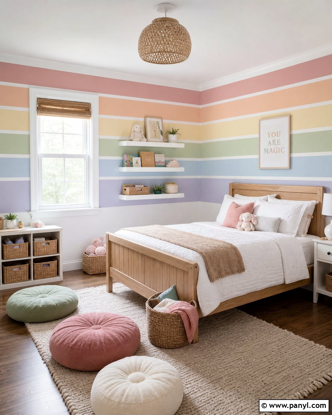 Horizontal Pastel Rainbow Stripe Wall - 30 Pastel Rainbow Wall Ideas