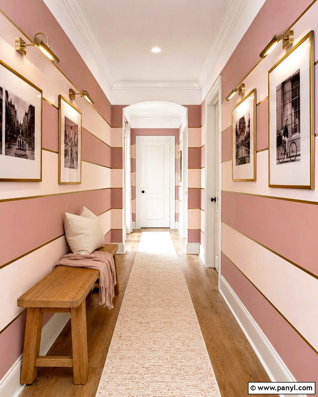 Horizontal Pink And Gold Striped Hallway Wall - 20 Pink And Gold Striped Wall Ideas
