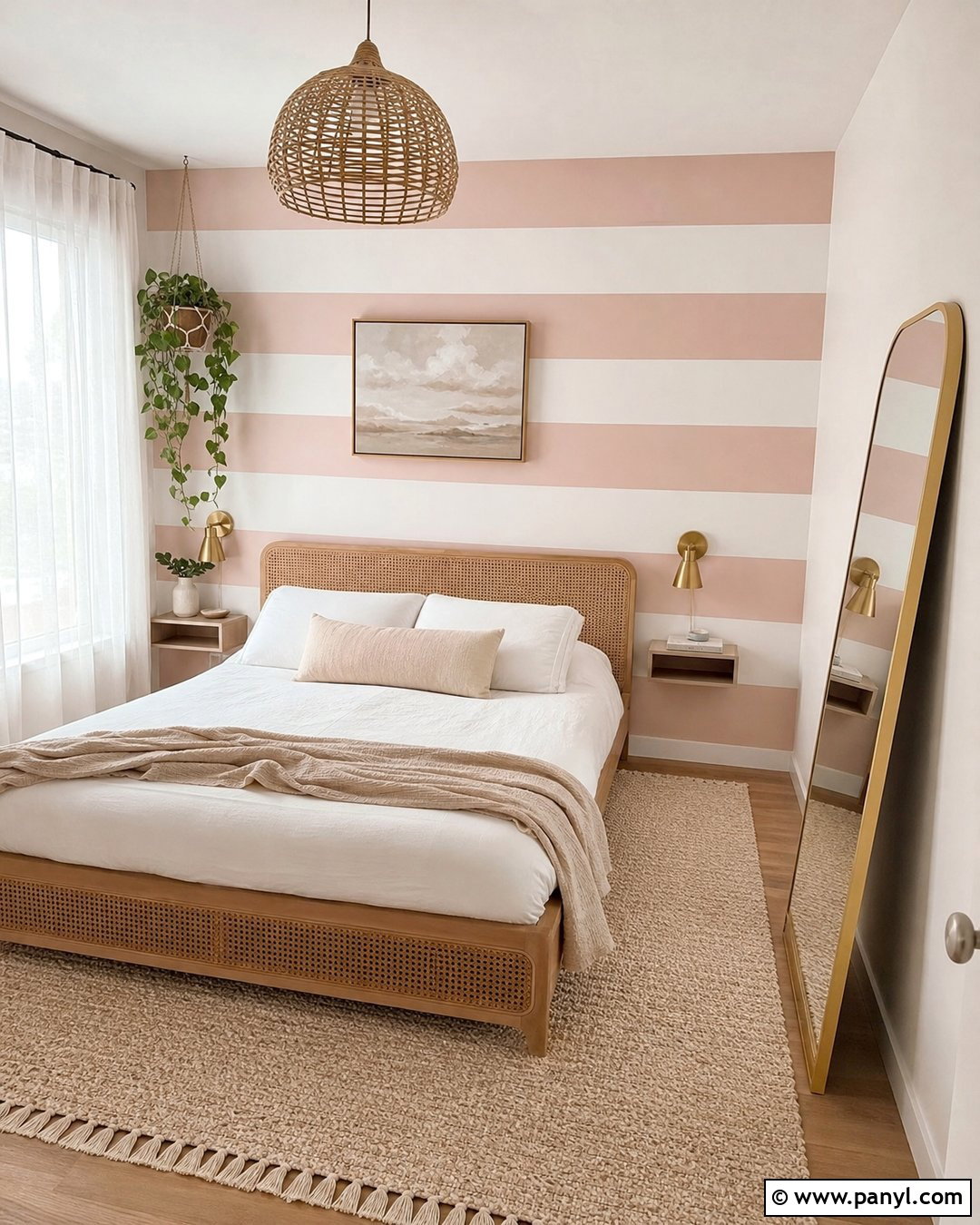 Horizontal Pink And White Striped Small Bedroom - 30 Pink And White Striped Walls