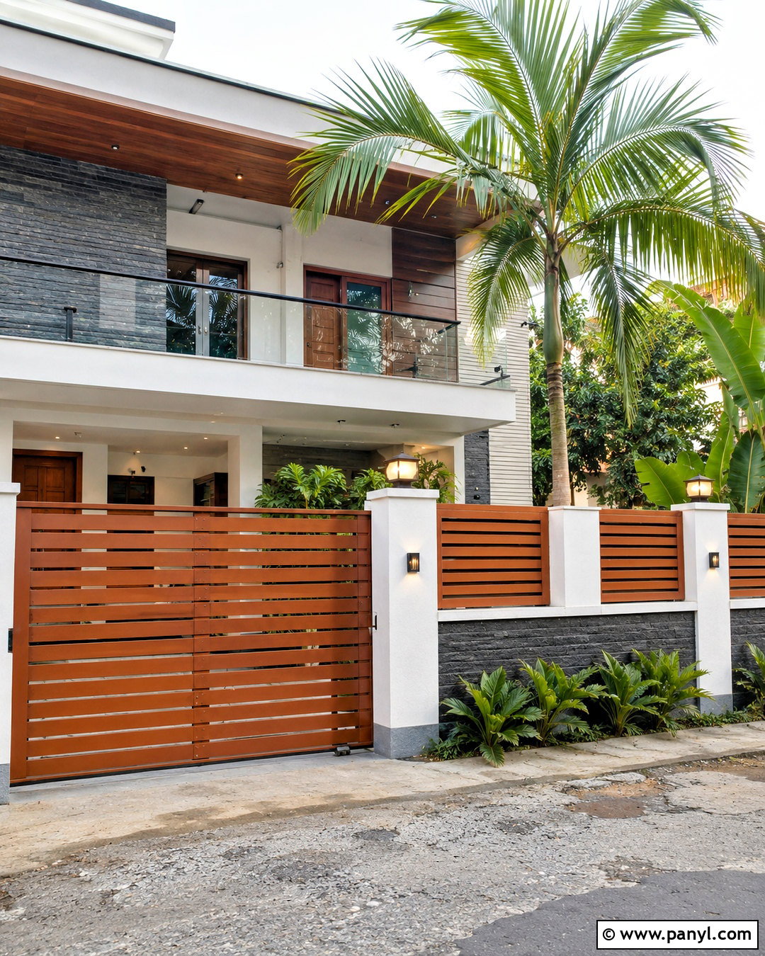 Horizontal Slat Compound Wall - 20 compound wall design exterior indian simple ideas