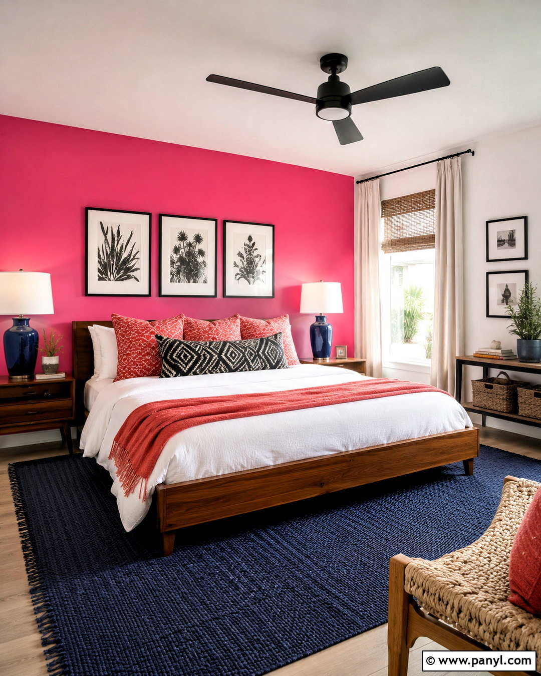 Hot Pink Accent Bedroom - 20 pink colour room ideas