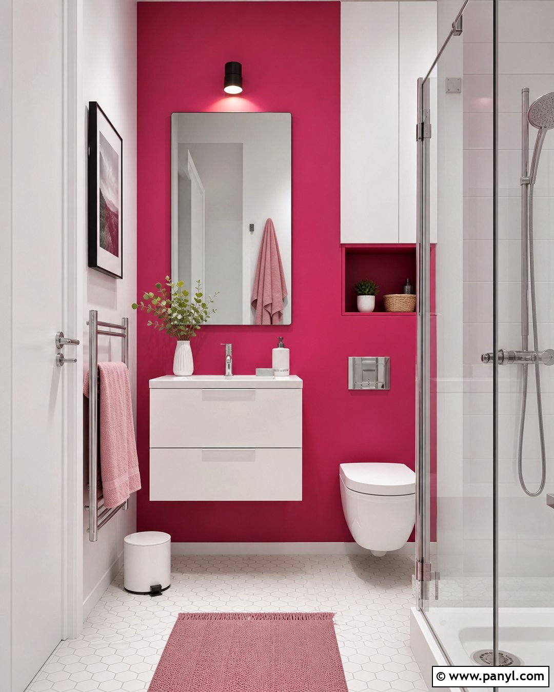 Hot Pink Accent Wall In Small Bathroom - 20 Modern Bathroom With Pink Accent Wall Ideas