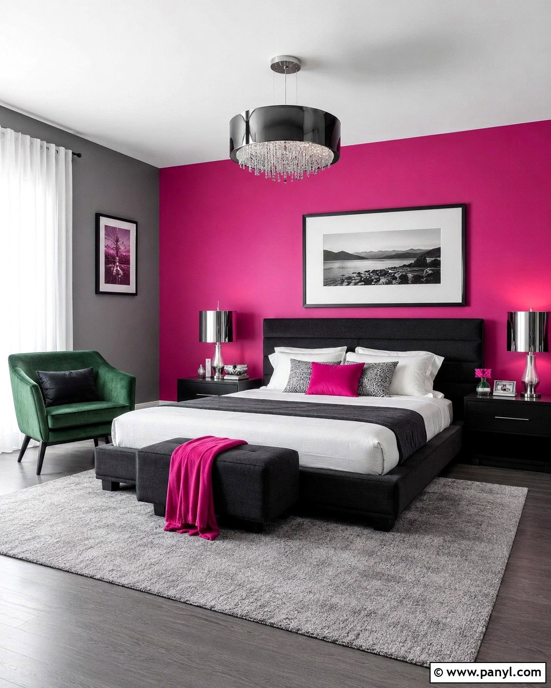 Hot Pink Accent Wall With Modern Grey Room - 20 Grey Room With Pink Accent Wall Ideas