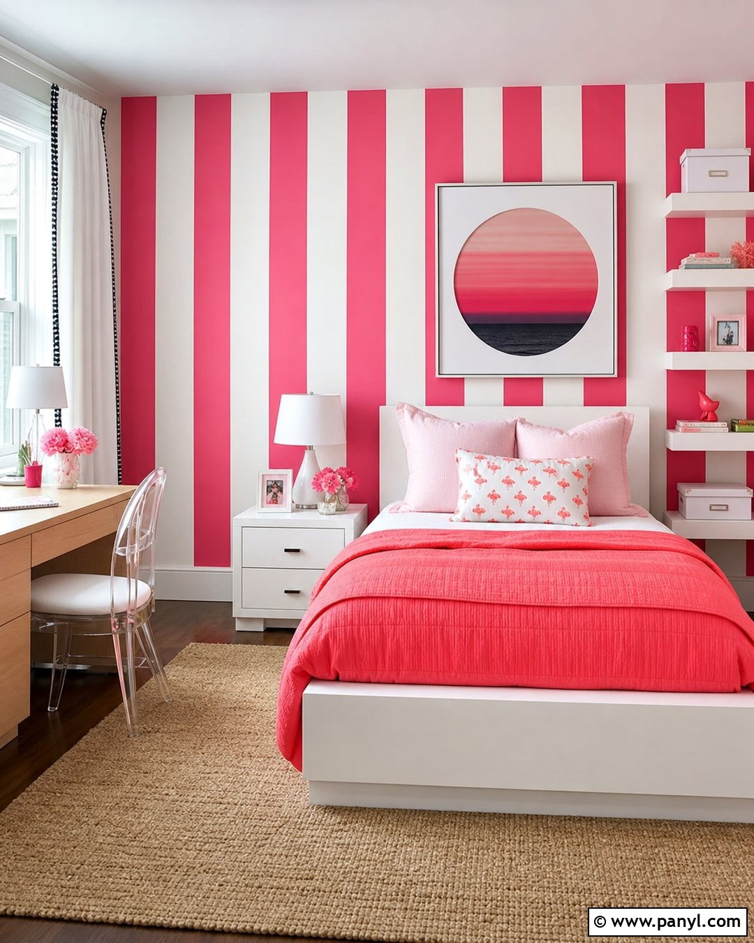 Hot Pink And White Striped Accent Wall - 30 Pink And White Striped Walls