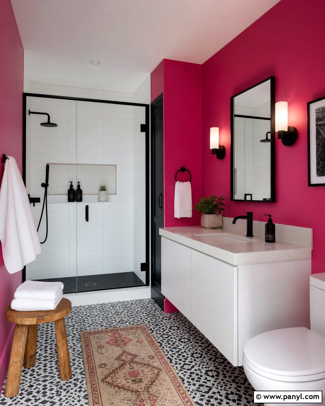 Hot Pink Bathroom With Black Fixtures - 35 hot pink walls