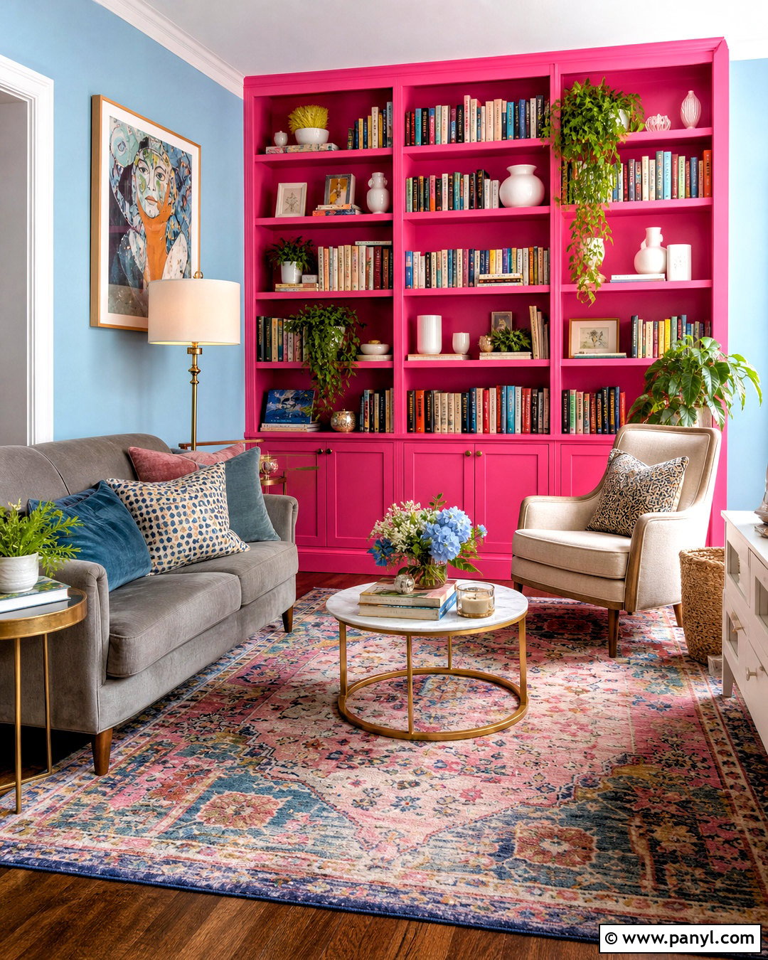 Hot Pink Bookcase With Colorful Decor - 20 hot pink furniture ideas