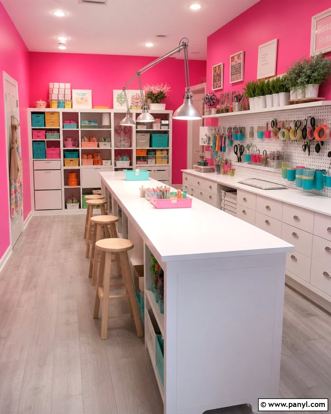 Hot Pink Craft Room With Colorful Storage - 35 hot pink walls