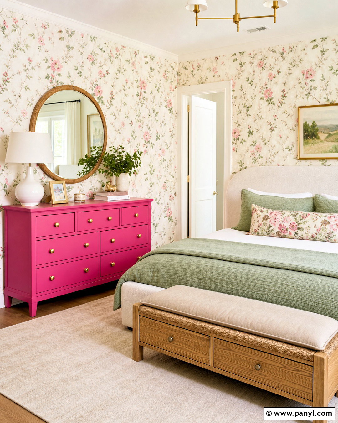 Hot Pink Dresser With Floral Wallpaper - 20 hot pink furniture ideas