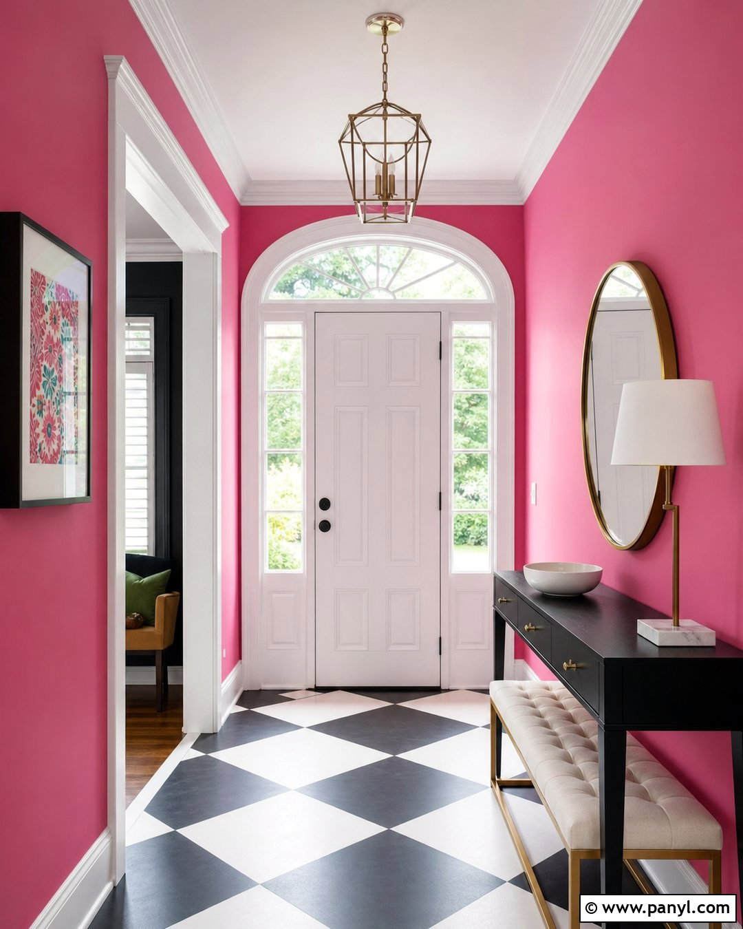 Hot Pink Entryway With Checkerboard Flooring - 35 hot pink walls