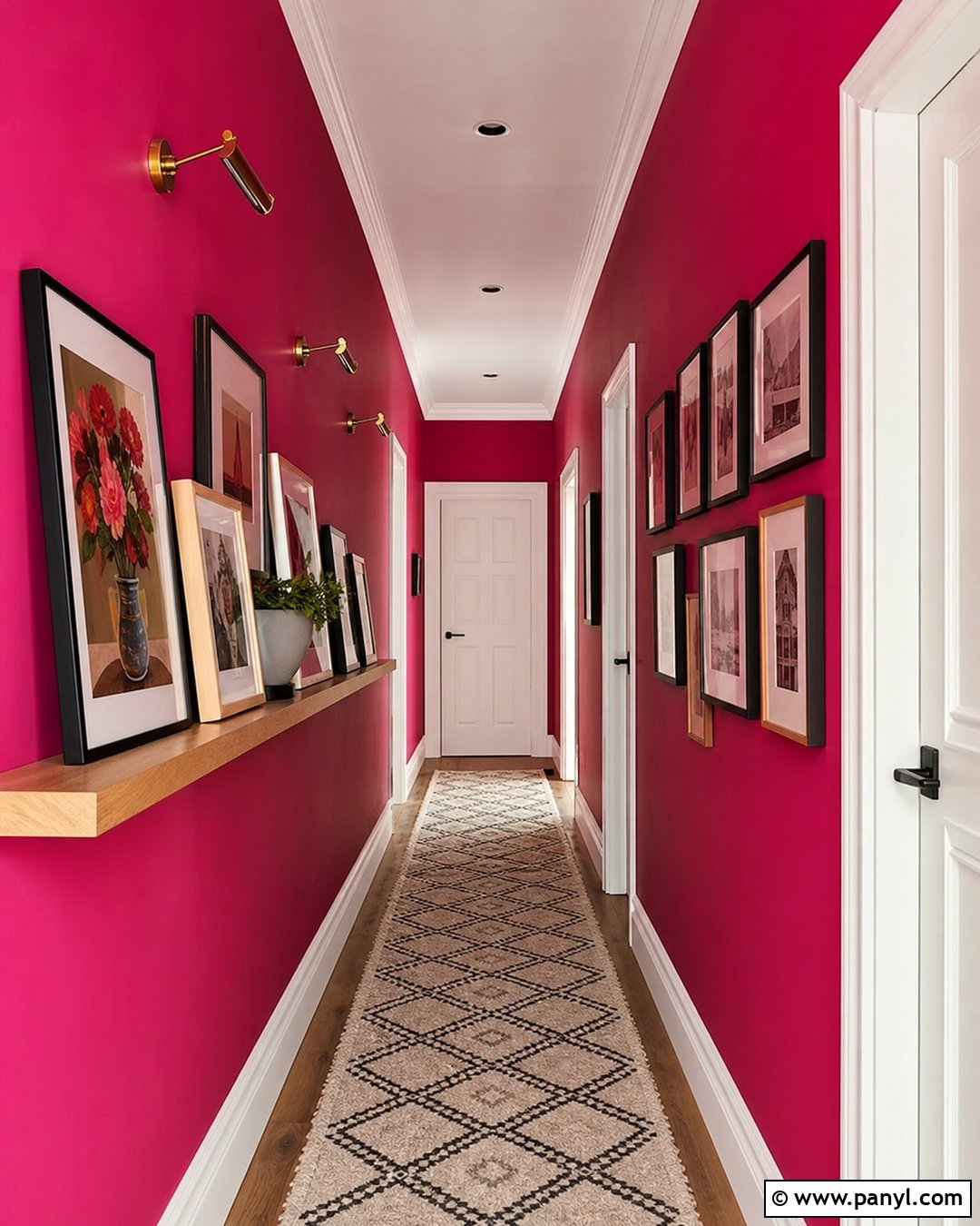 Hot Pink Hallway With Gallery Wall - 35 hot pink walls