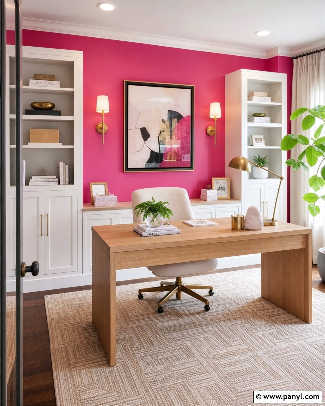 Hot Pink Home Office With Brass Details - 35 hot pink walls