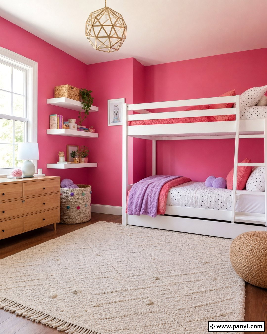 Hot Pink Kids Bedroom With Bunk Beds - 35 hot pink walls