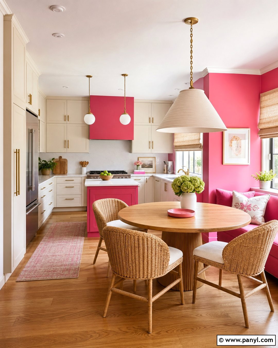 Hot Pink Kitchen With Cream Cabinets - 35 hot pink walls