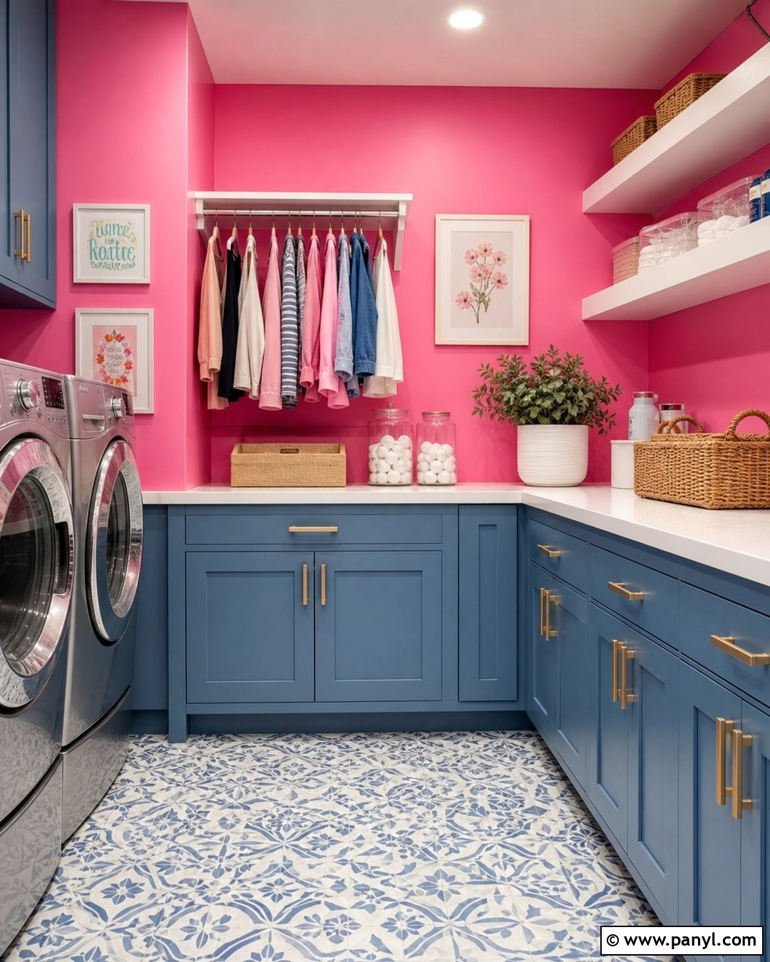 Hot Pink Laundry Room With Blue Cabinets - 35 hot pink walls