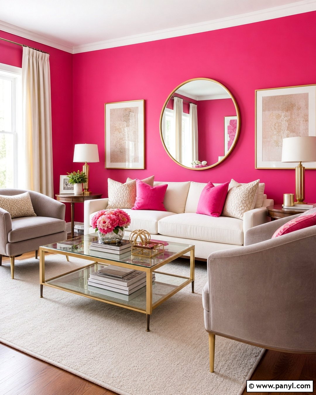 Hot Pink Living Room With Gold Accents - 35 hot pink walls