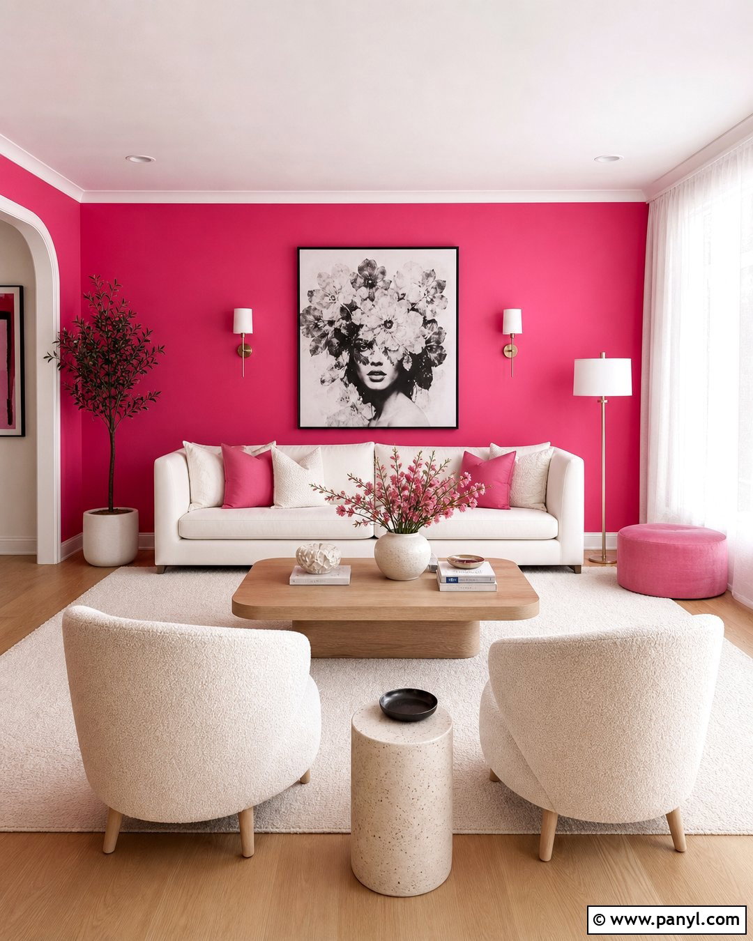 Hot Pink Living Room With White Furniture - 35 hot pink walls
