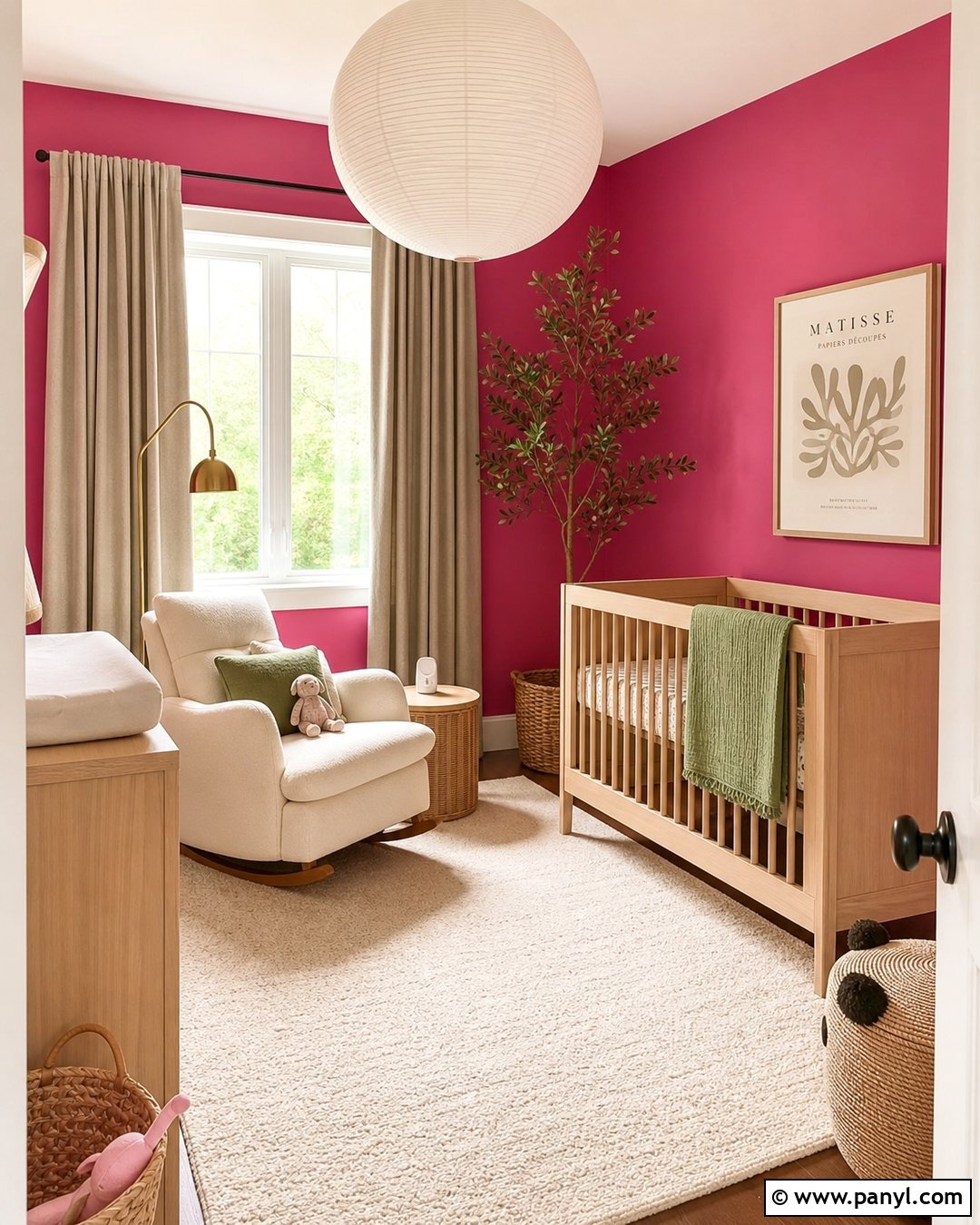 Hot Pink Nursery With Natural Wood - 35 hot pink walls