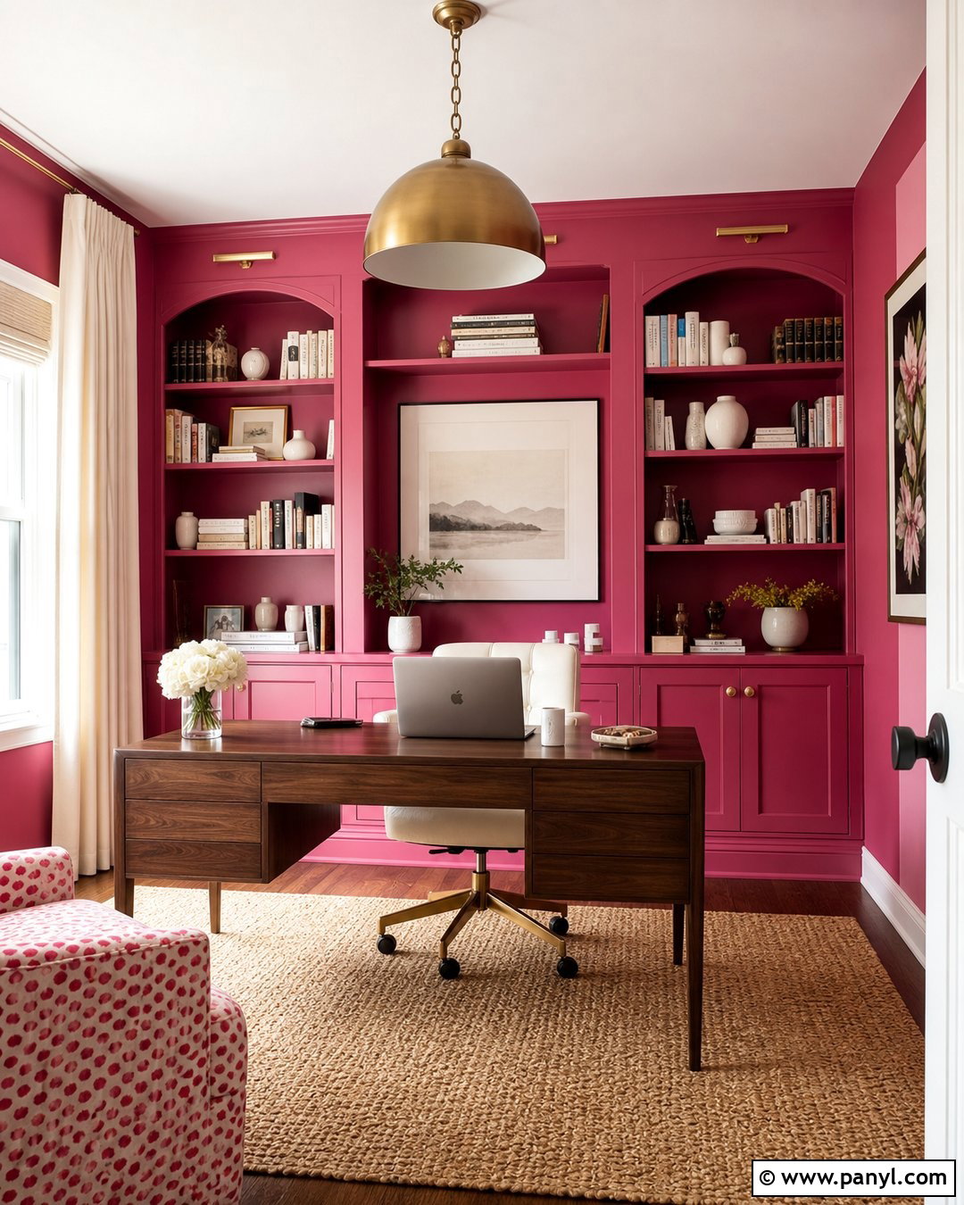 Hot Pink Office With Built-In Shelves - 35 hot pink walls