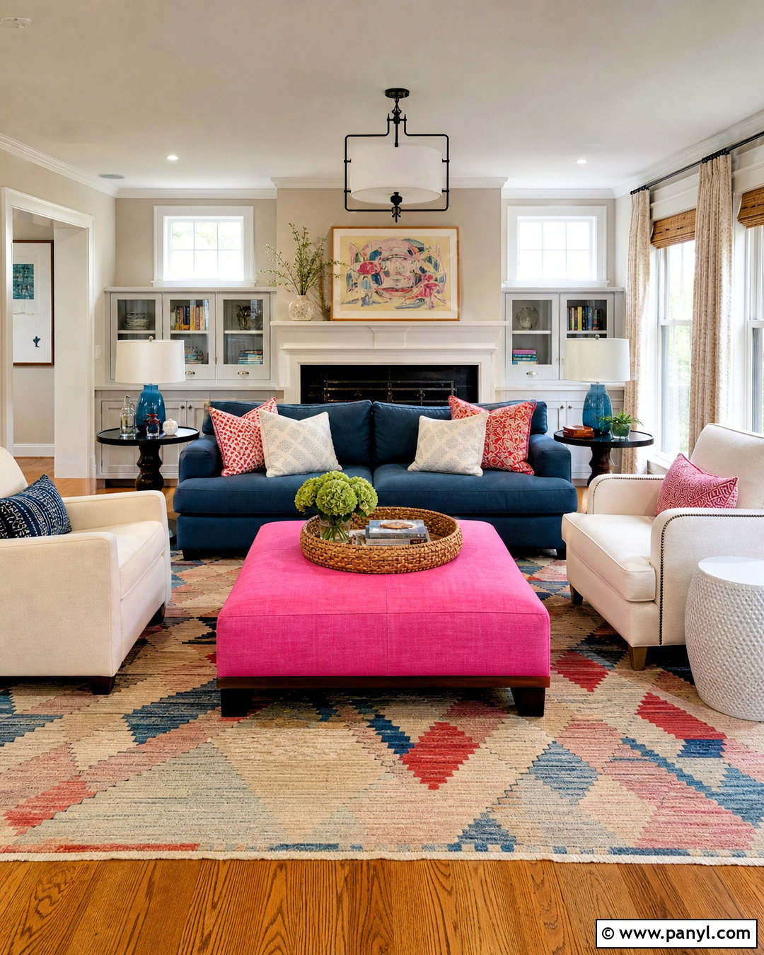 Hot Pink Ottoman With Blue Sofa - 20 hot pink furniture ideas