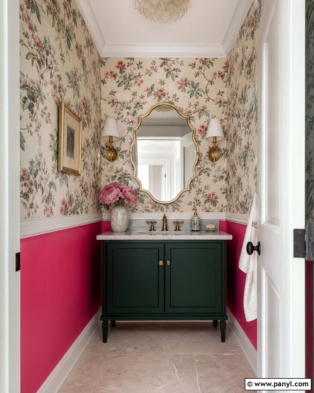 Hot Pink Powder Room With Floral Wallpaper - 35 hot pink walls