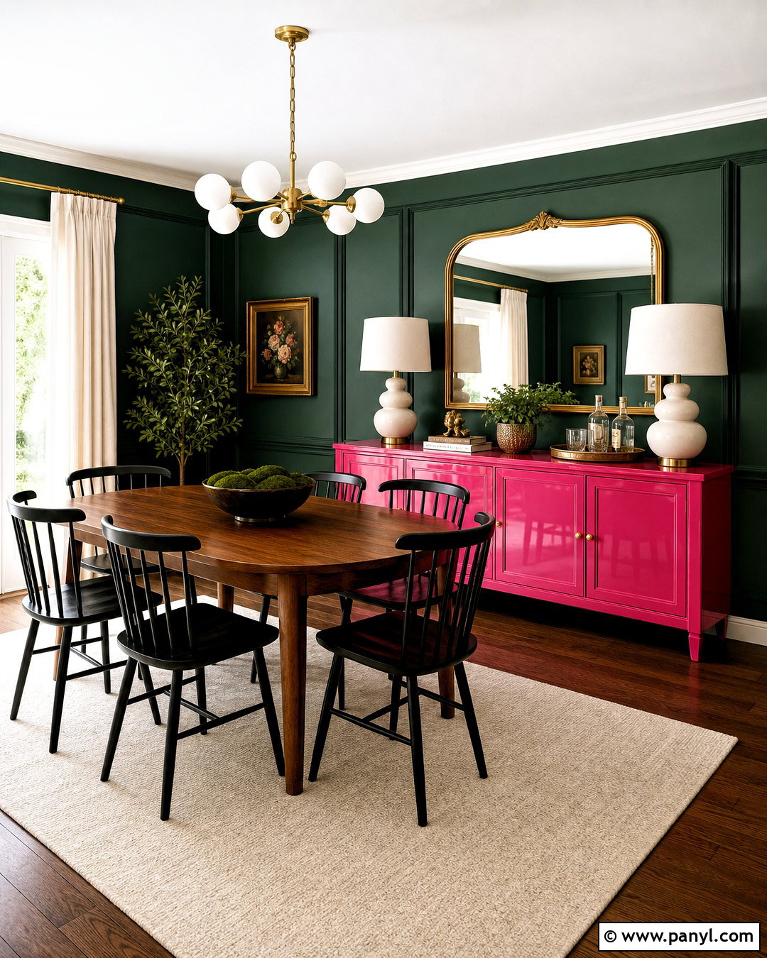 Hot Pink Sideboard With Dark Green Walls - 20 hot pink furniture ideas