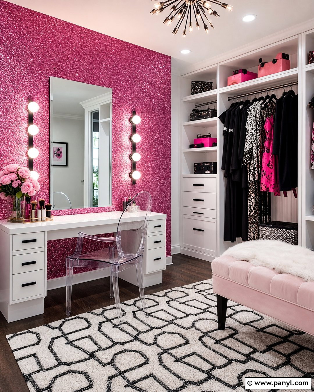 Hot Pink Sparkle Dressing Room Wall - 20 Pink Sparkle Paint For Walls