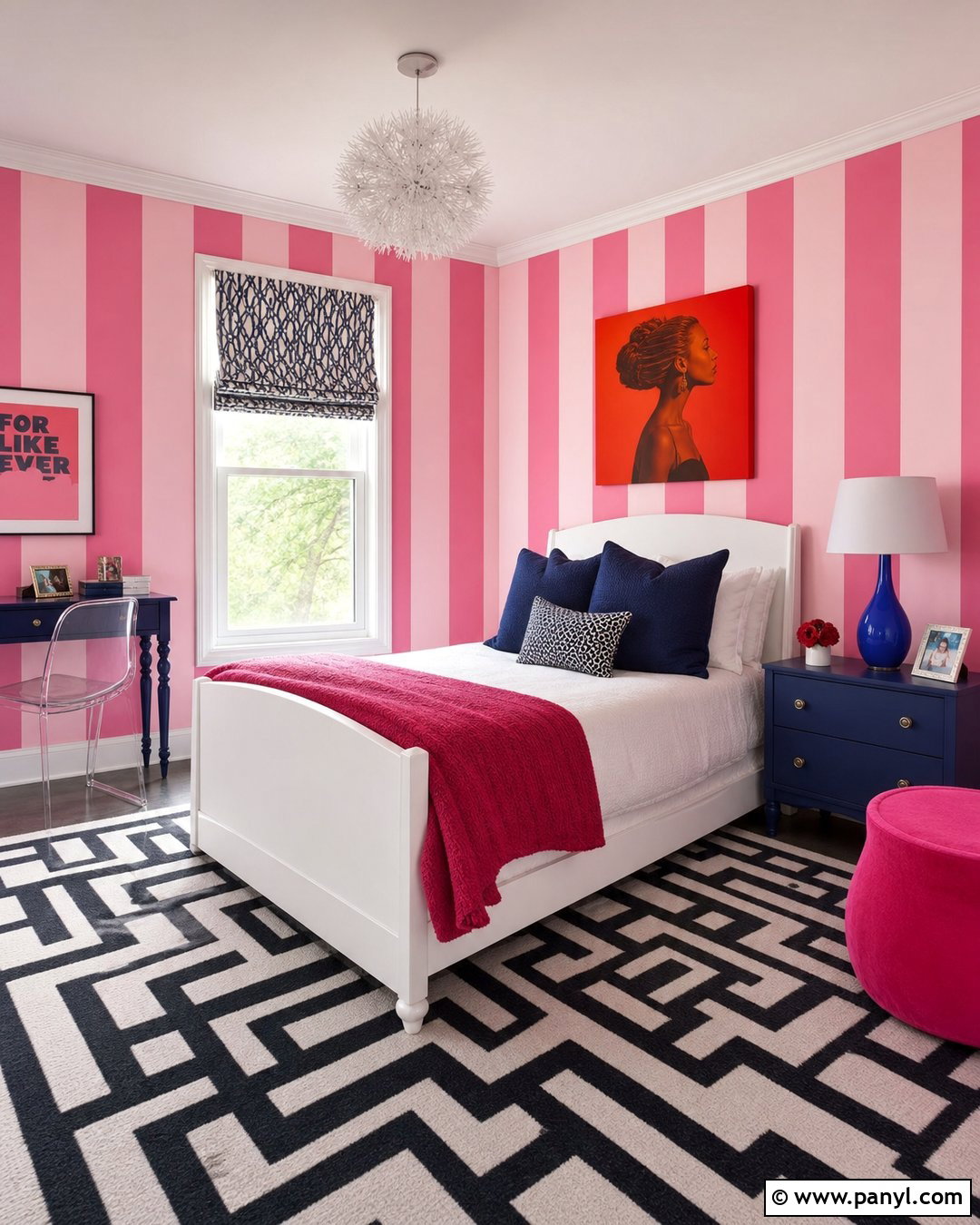 Hot Pink Stripe Teen Bedroom - 30 pink stripe wall ideas