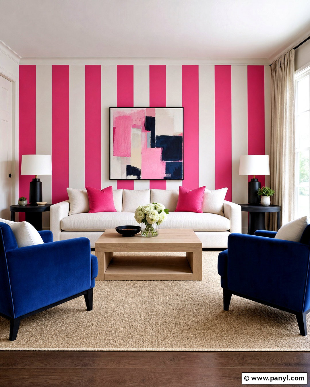 Hot Pink Striped Accent Wall - 20 pink striped background ideas
