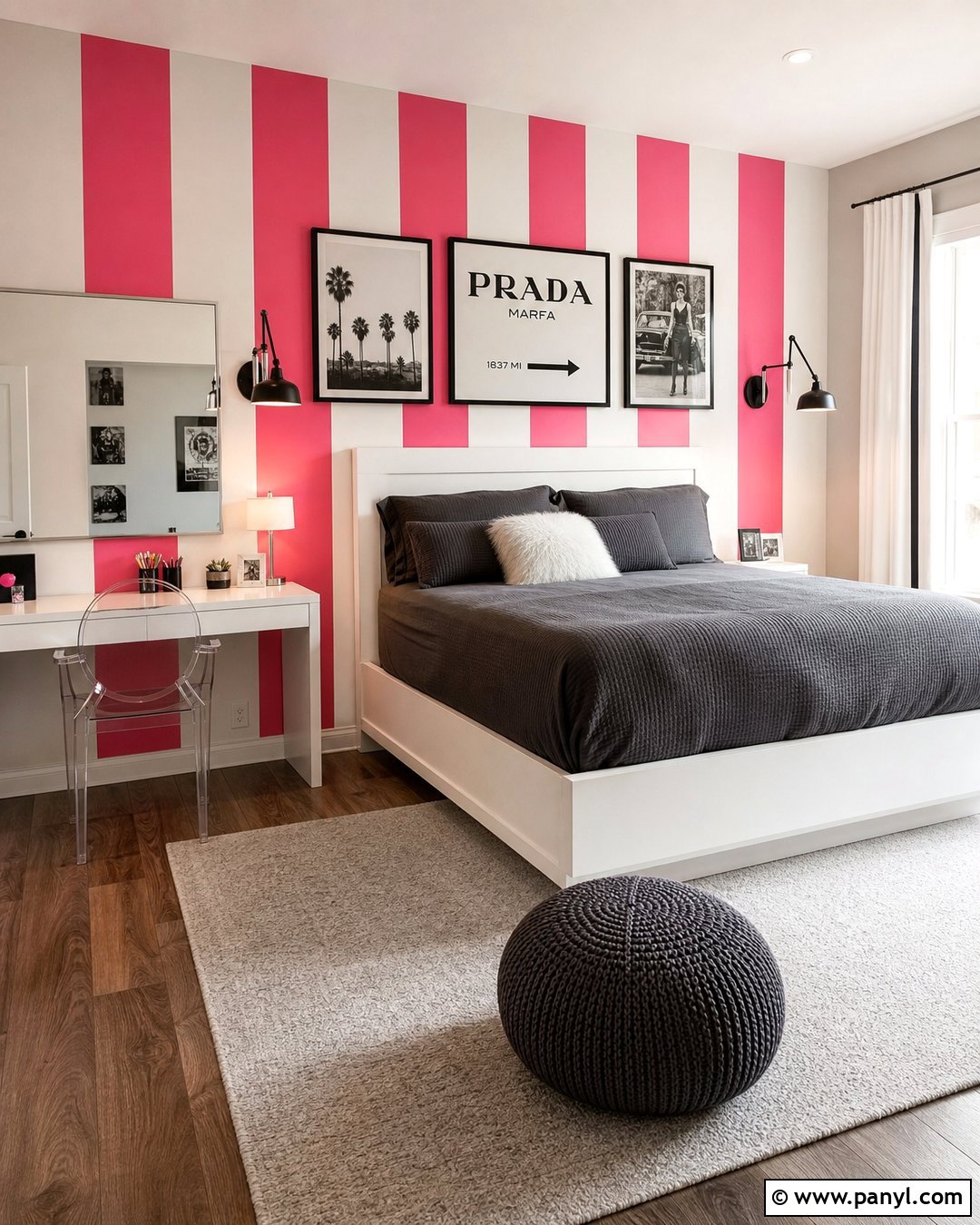Hot Pink Striped Teen Bedroom Walls - 30 Pink Striped Walls
