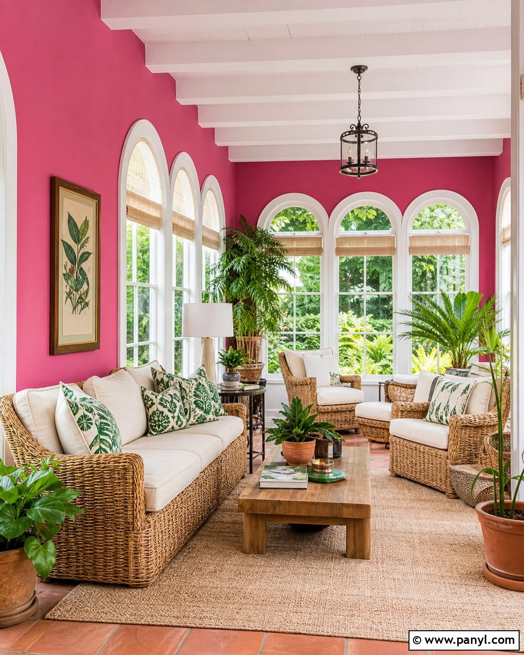 Hot Pink Sunroom With Rattan Furniture - 35 hot pink walls