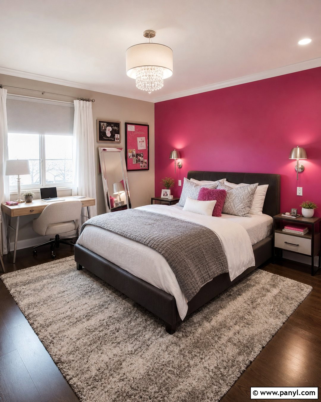 Hot Pink Teen Bedroom With Gray Bedding - 35 hot pink walls