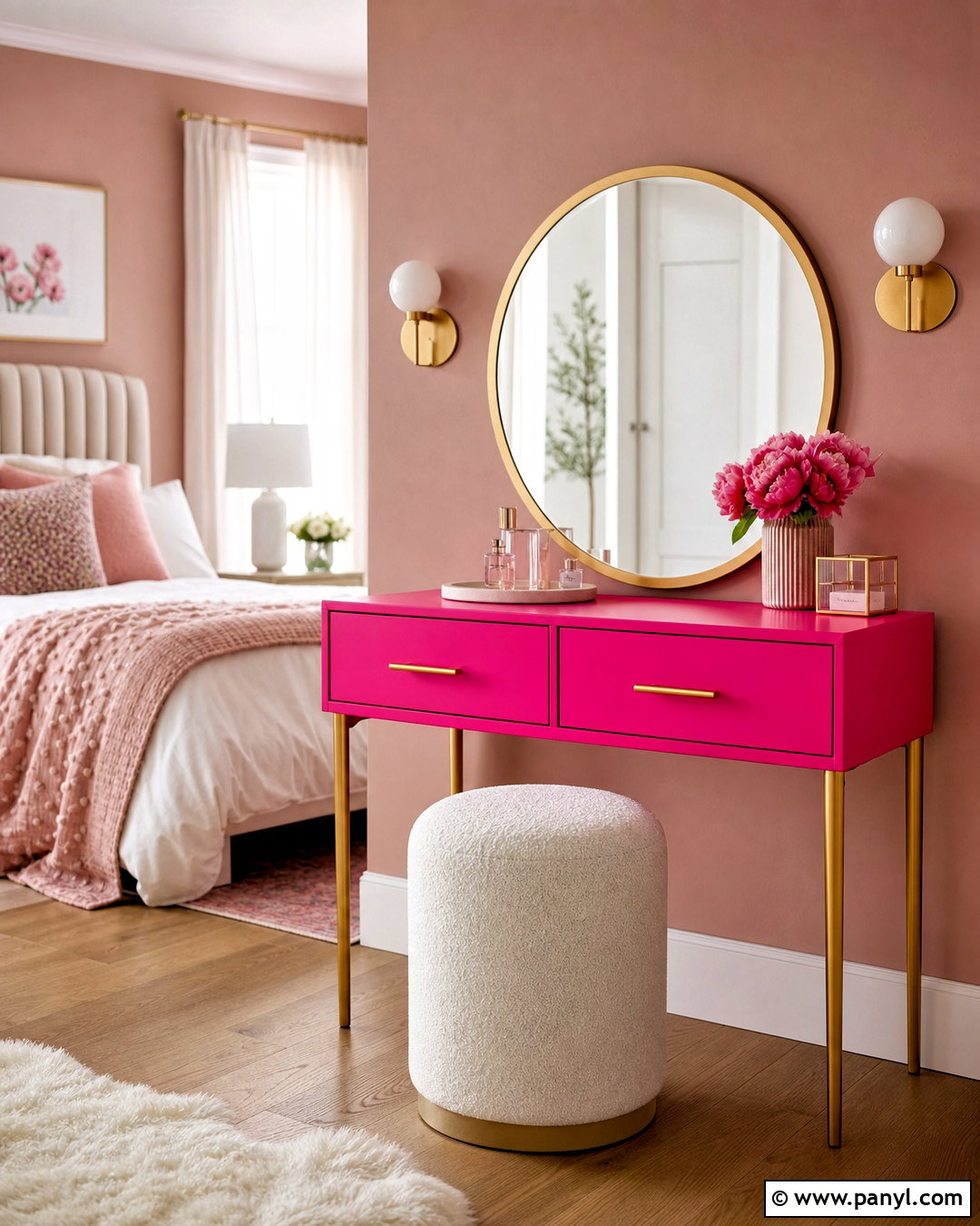Hot Pink Vanity With Brass Details - 20 hot pink furniture ideas