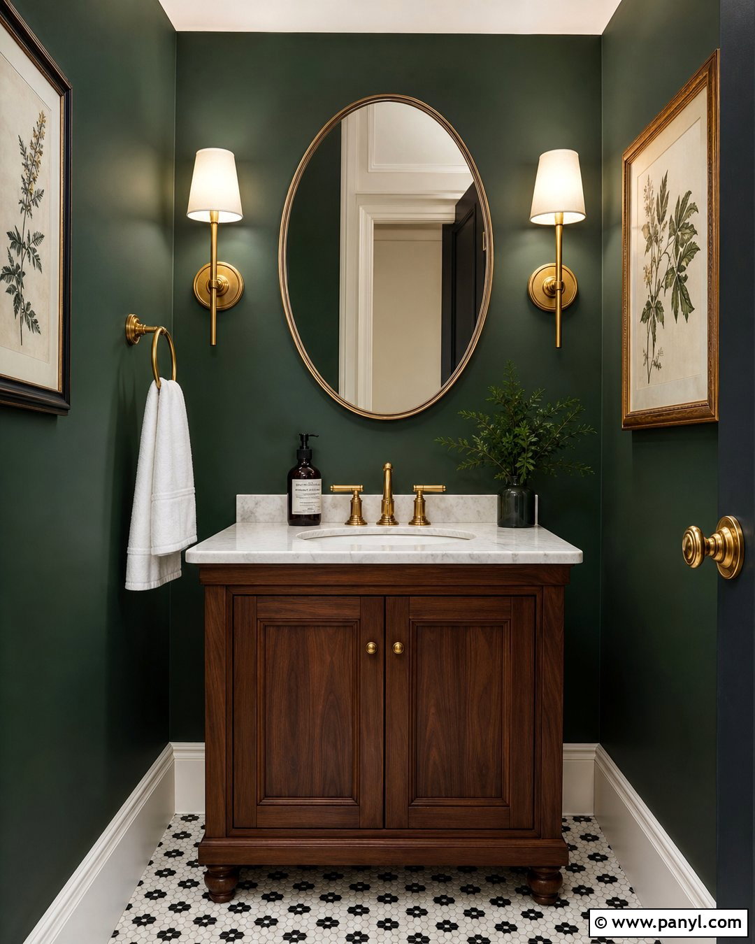 Hunt Club Green Powder Room Walls - 20 Sherman Williams Green Walls