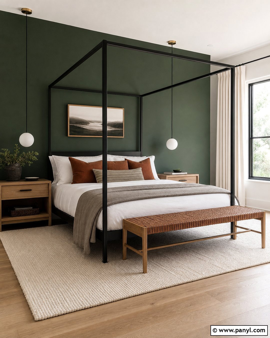 Hunter Green Accent Wall With Black Canopy Bed - 30 hunter green accent wall ideas