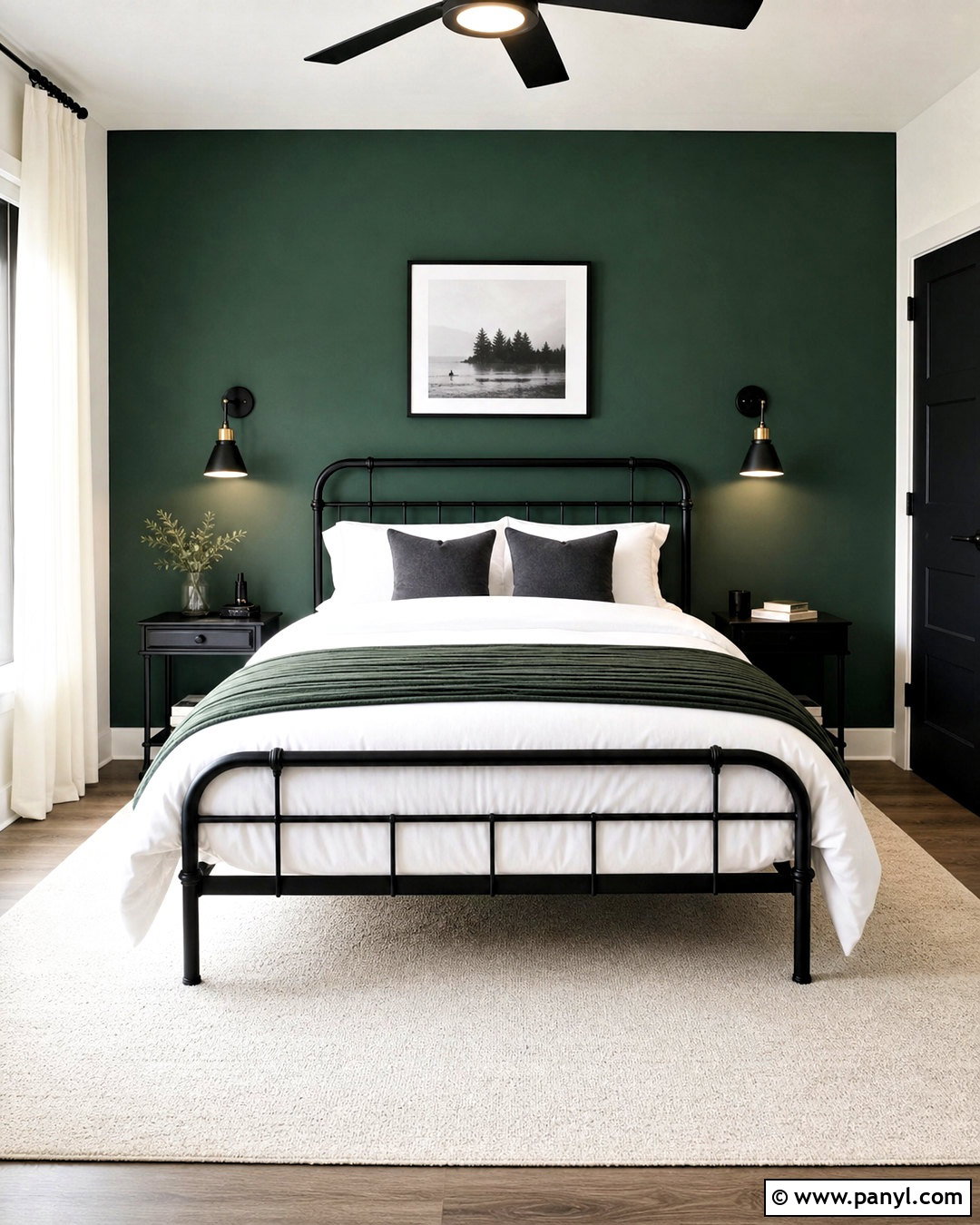 Hunter Green Accent Wall With Black Furniture - 20 dark green accent wall bedroom ideas