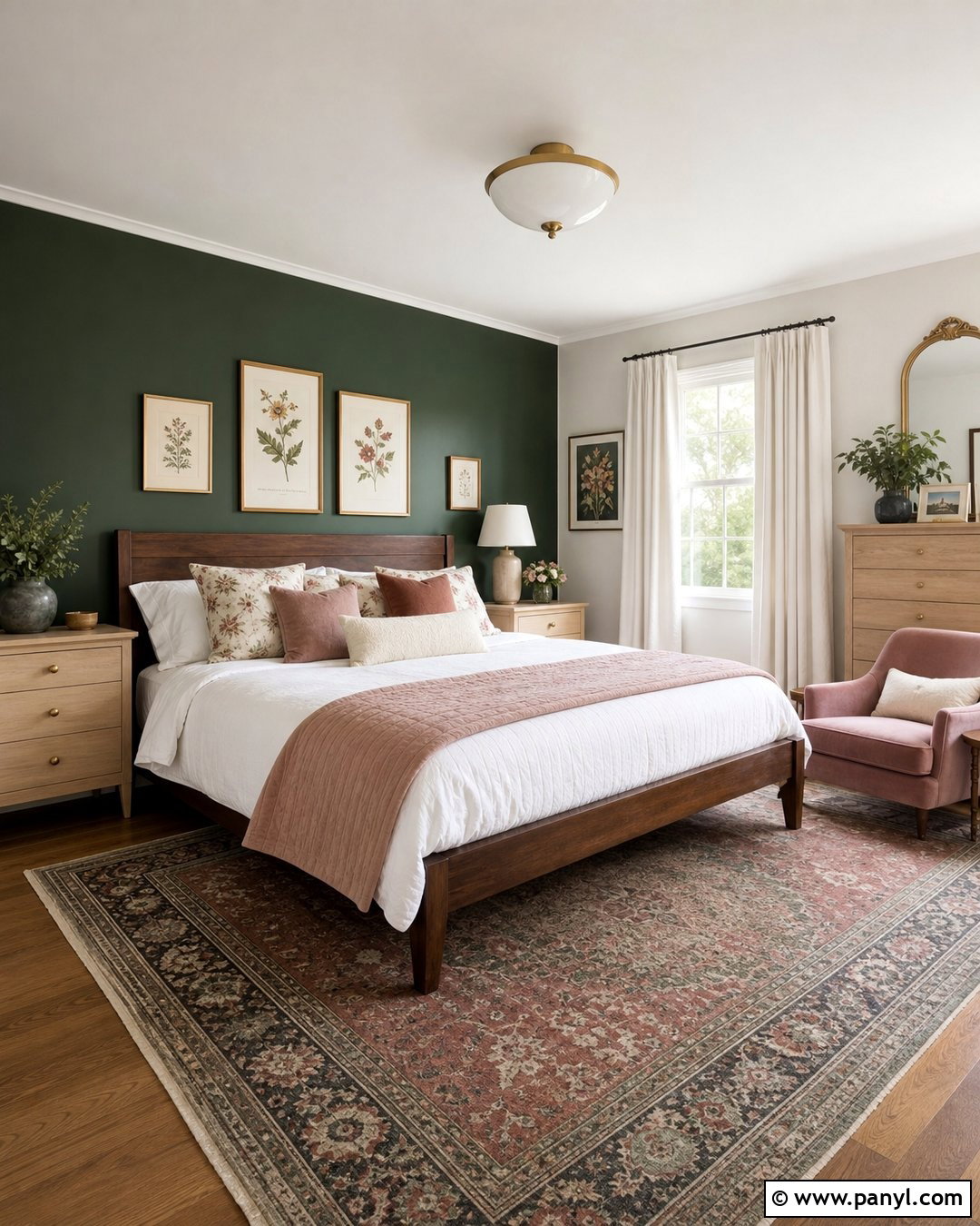 Hunter Green Accent Wall With Blush Bedding - 30 hunter green accent wall ideas