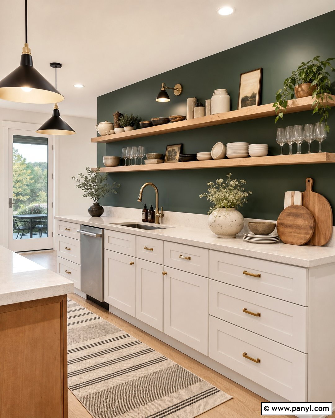 Hunter Green Accent Wall With Open Shelves - 30 hunter green accent wall ideas