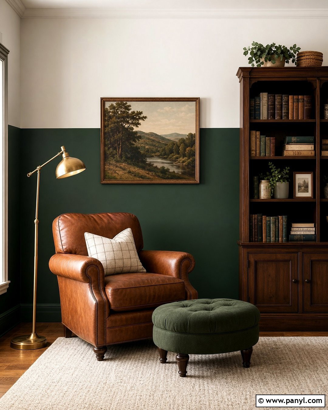 Hunter Green And White Reading Room Wall - 25 Half Green Half White Wall Ideas