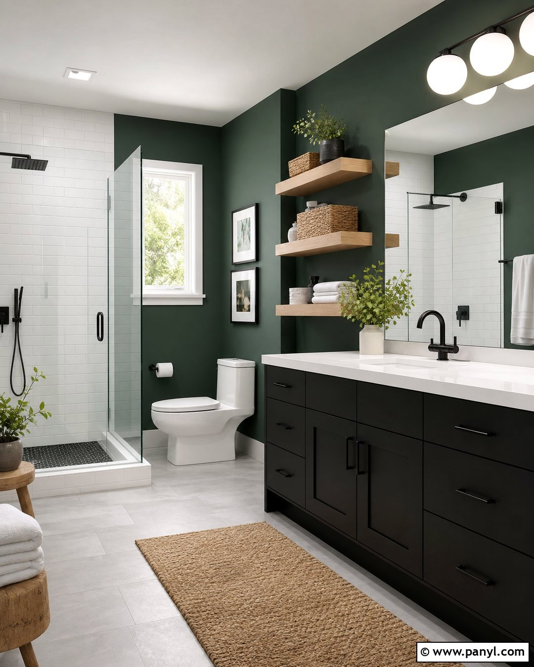 Hunter Green Bathroom Walls With Black Vanity - 35 Bathroom Green Walls