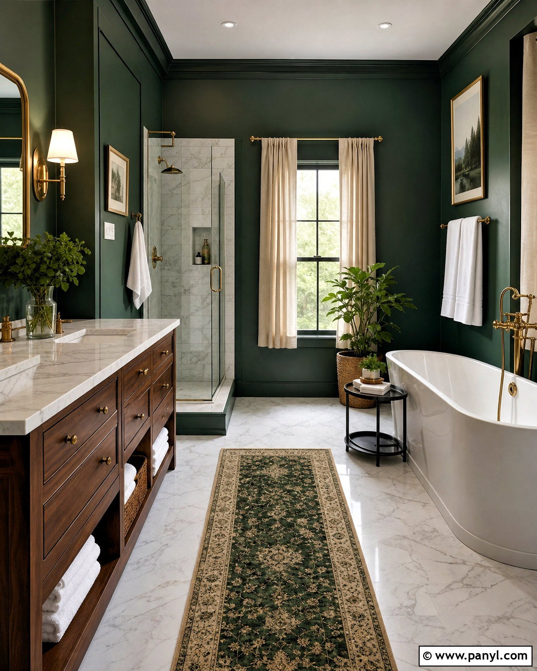 Hunter Green Bathroom With Marble And Brass - 20 hunter green bathroom ideas