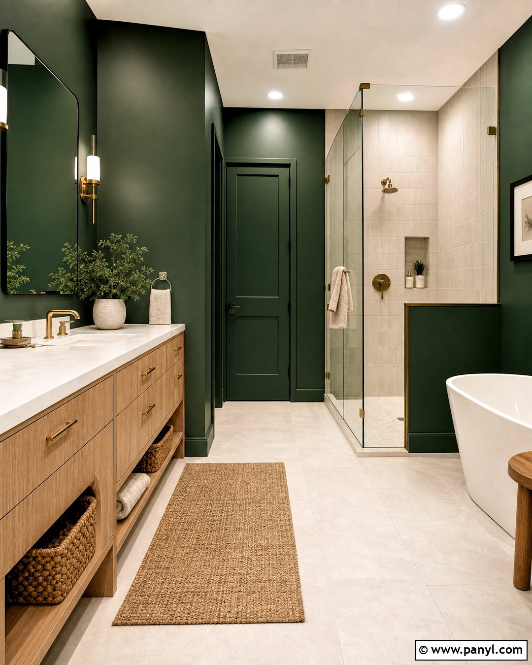 Hunter Green Bathroom With White Oak Vanity - 20 hunter green bathroom ideas