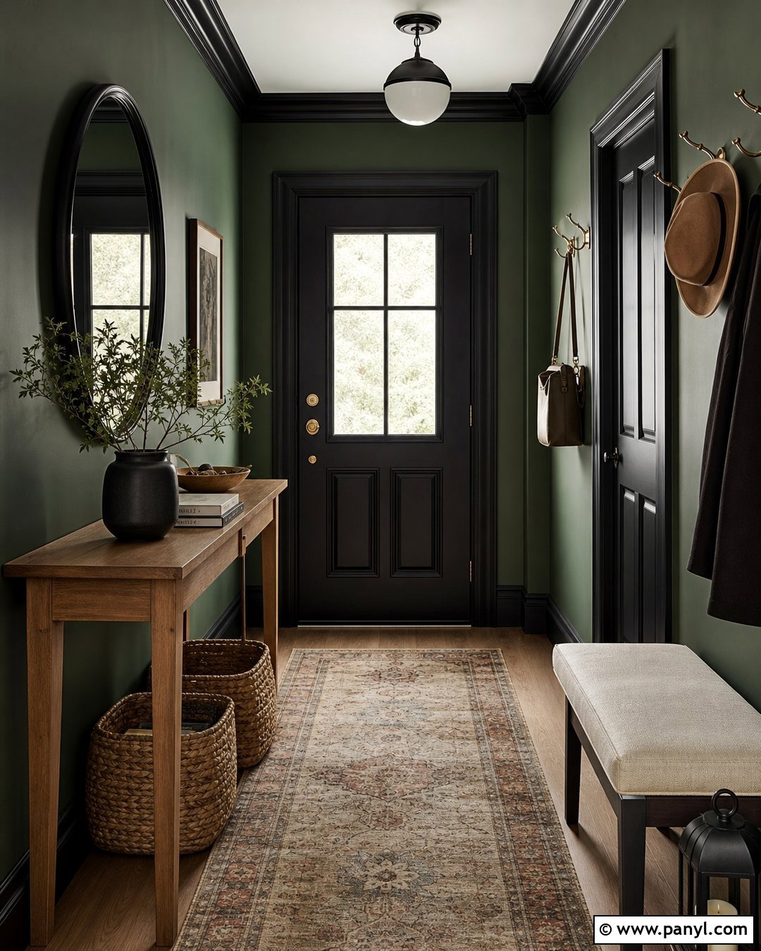 Hunter Green Entryway With Black Trim - 25 Green Wall Black Trim Ideas