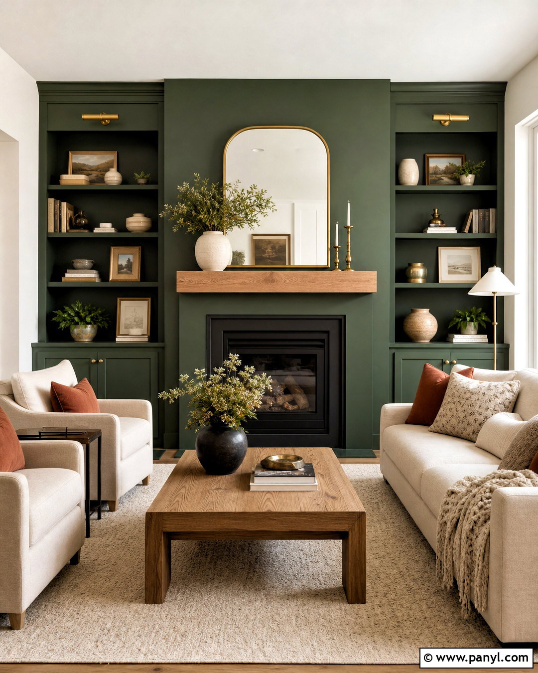 Hunter Green Fireplace Accent Wall - 20 green accent wall living room ideas