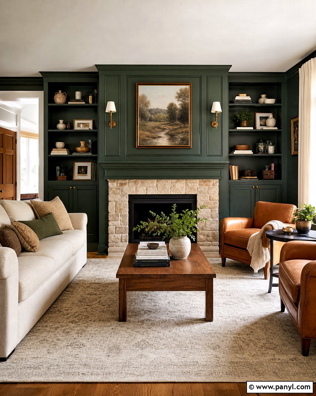 Hunter Green Fireplace Wall - 20 green living room walls