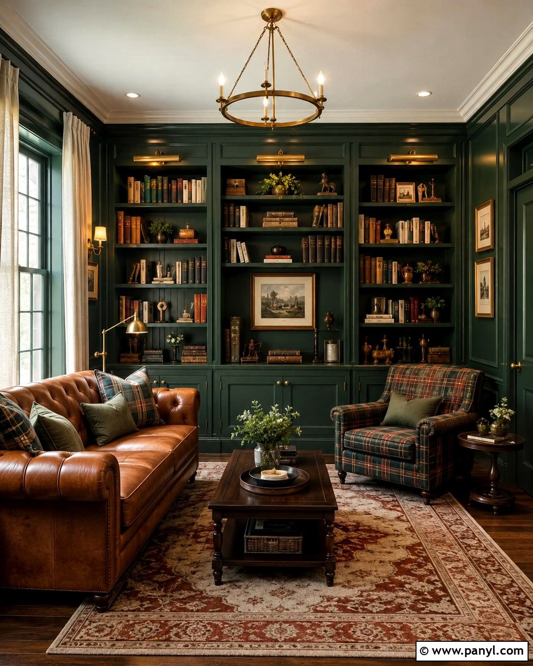 Hunter Green Home Library Walls - 20 Green Walls In House Ideas