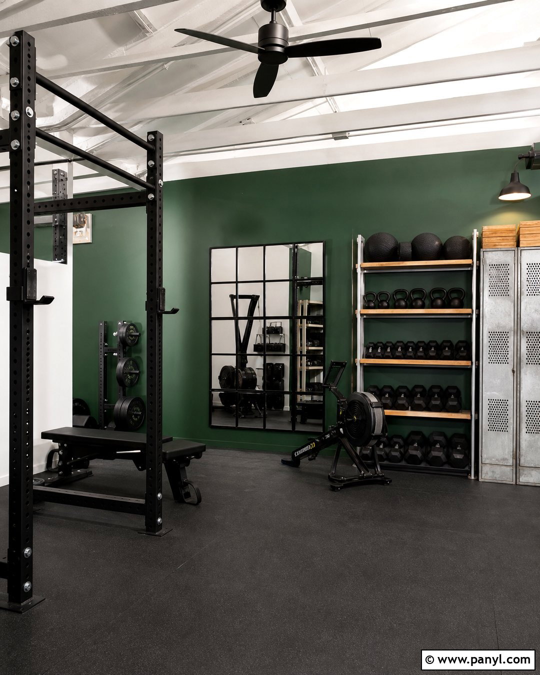Hunter Green Industrial Home Gym - 20 Modern Home Gym With Green Accent Wall Ideas